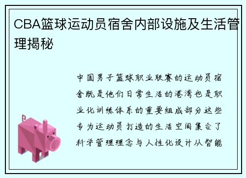 CBA篮球运动员宿舍内部设施及生活管理揭秘