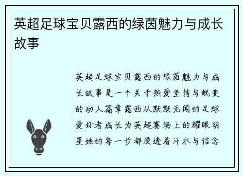 英超足球宝贝露西的绿茵魅力与成长故事