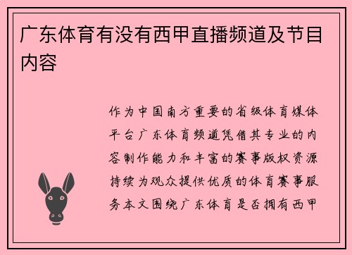 广东体育有没有西甲直播频道及节目内容